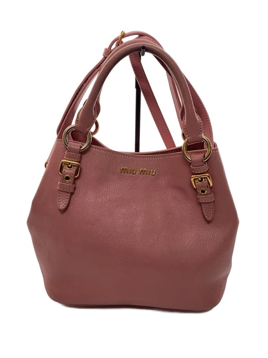 MIU MIU Madras 2-Way Tote Bag Leather PNK RN0886