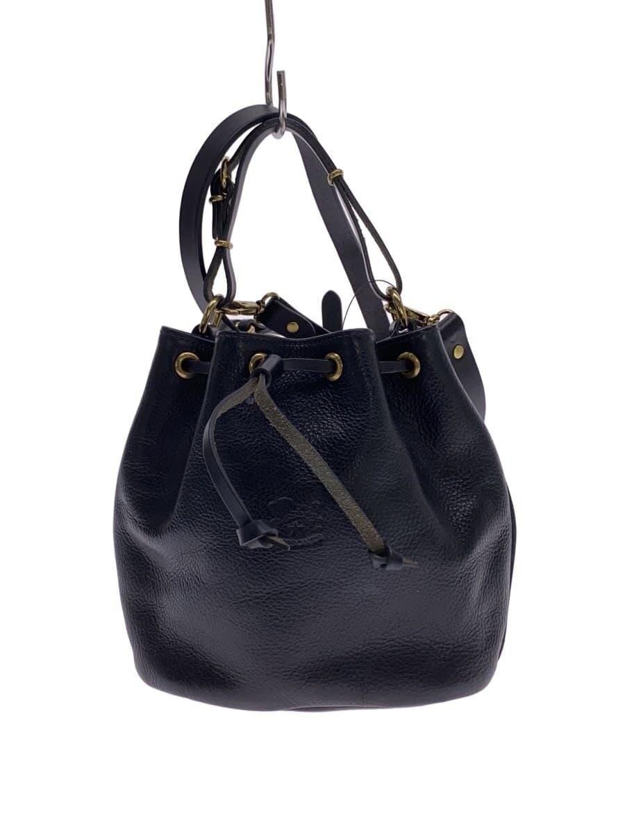IL BISONTE drawstring shoulder bag leather BLK plain