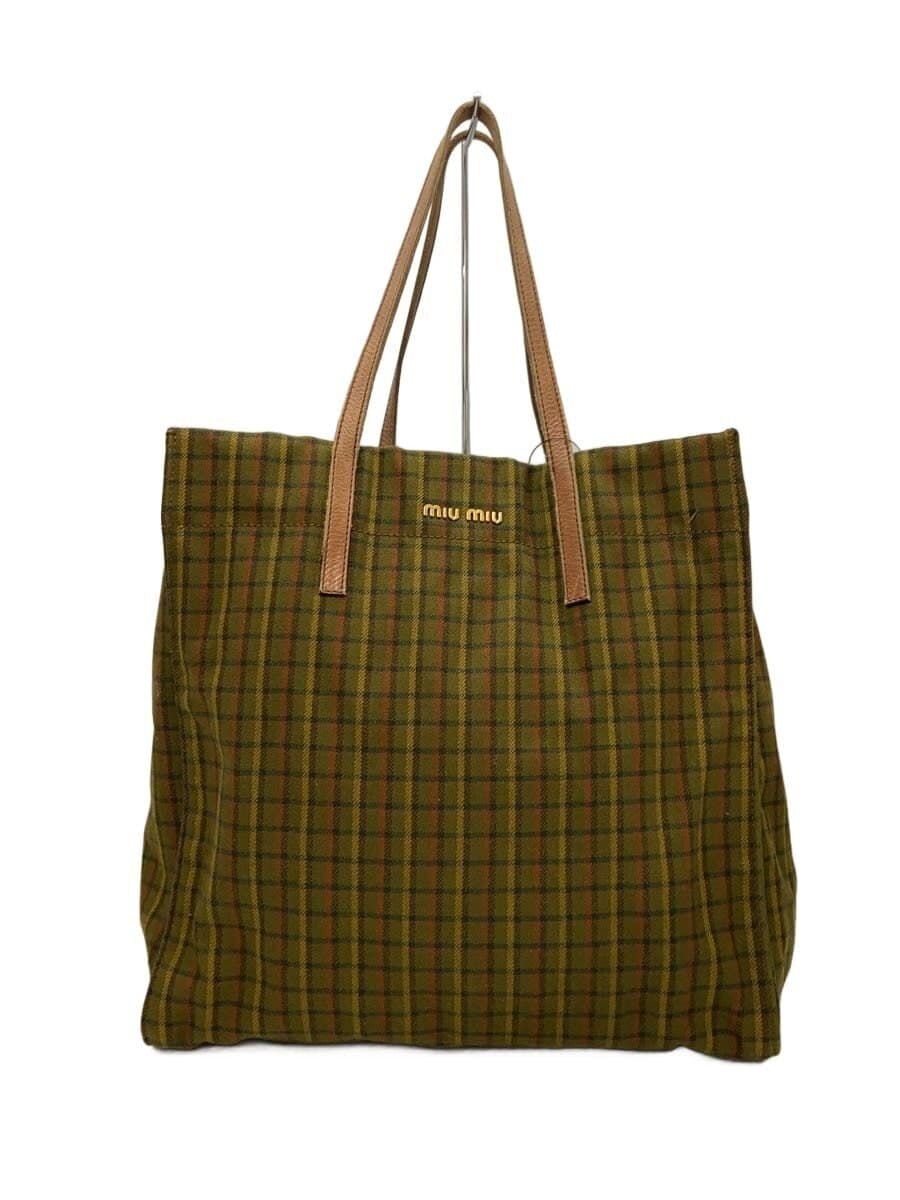 MIU MIUMIU MIU Miu Miu Tote Bag Wool GRN Check