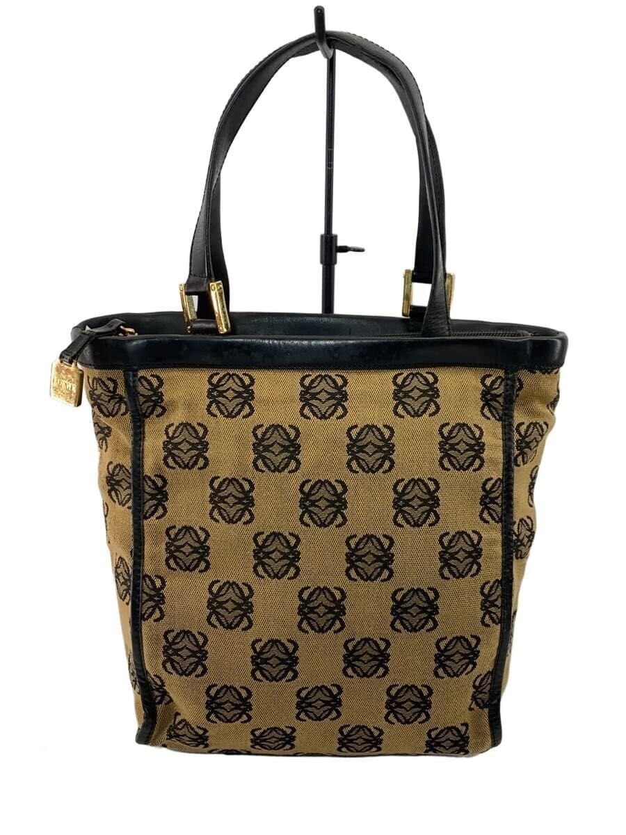 LOEWE Anagram Handbag Canvas BRW Logo Plate Back Side Peeling