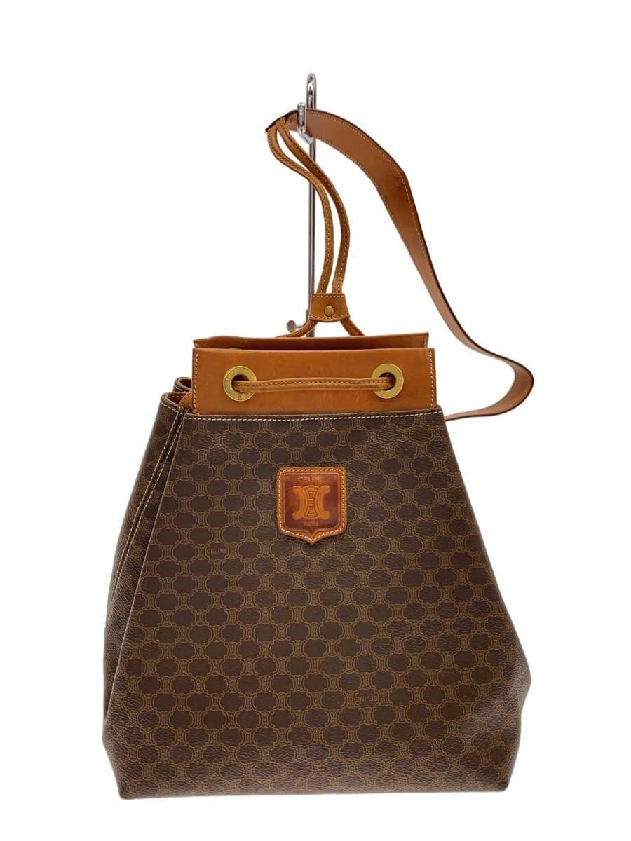 CELINE Drawstring Shoulder Bag PVC BRW All Over Pattern