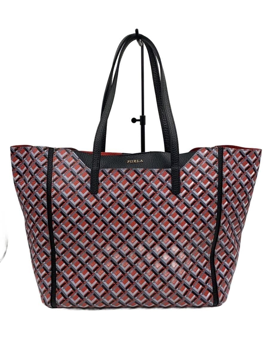 FURLA Handbag Leather RED All Over Pattern
