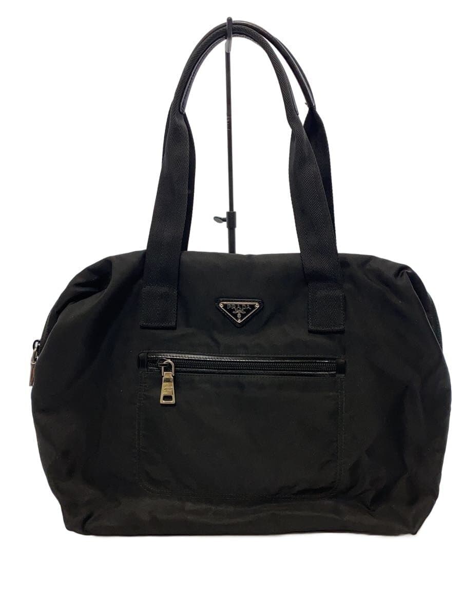 PRADA Triangle Logo Front Zip Handbag Nylon BLK Solid