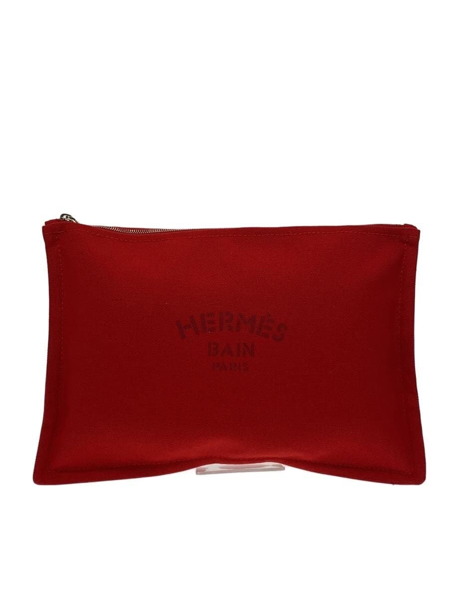 HERMES Yachting Pouch Flat Pouch Canvas RED