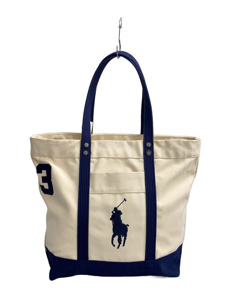POLO RALPH LAUREN tote bag canvas NVY big pony front and inside have stains