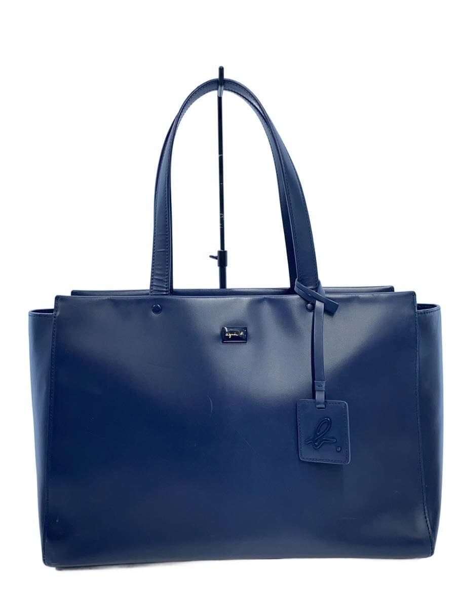 agnes b. Tote Bag Cowhide NVY With Wear