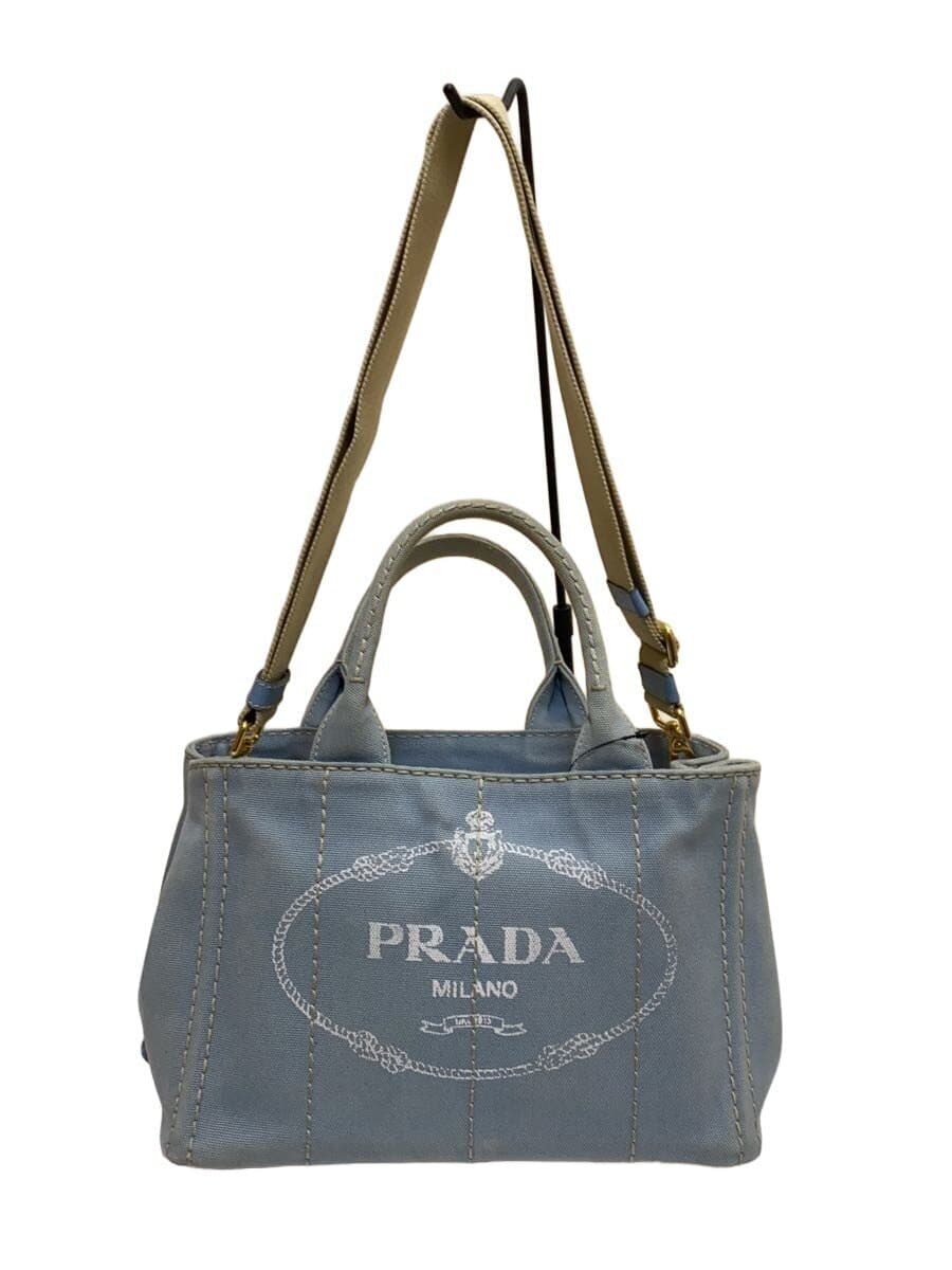 PRADA Canapa 2WAY Tote Bag Canvas BLU Overall dirt present