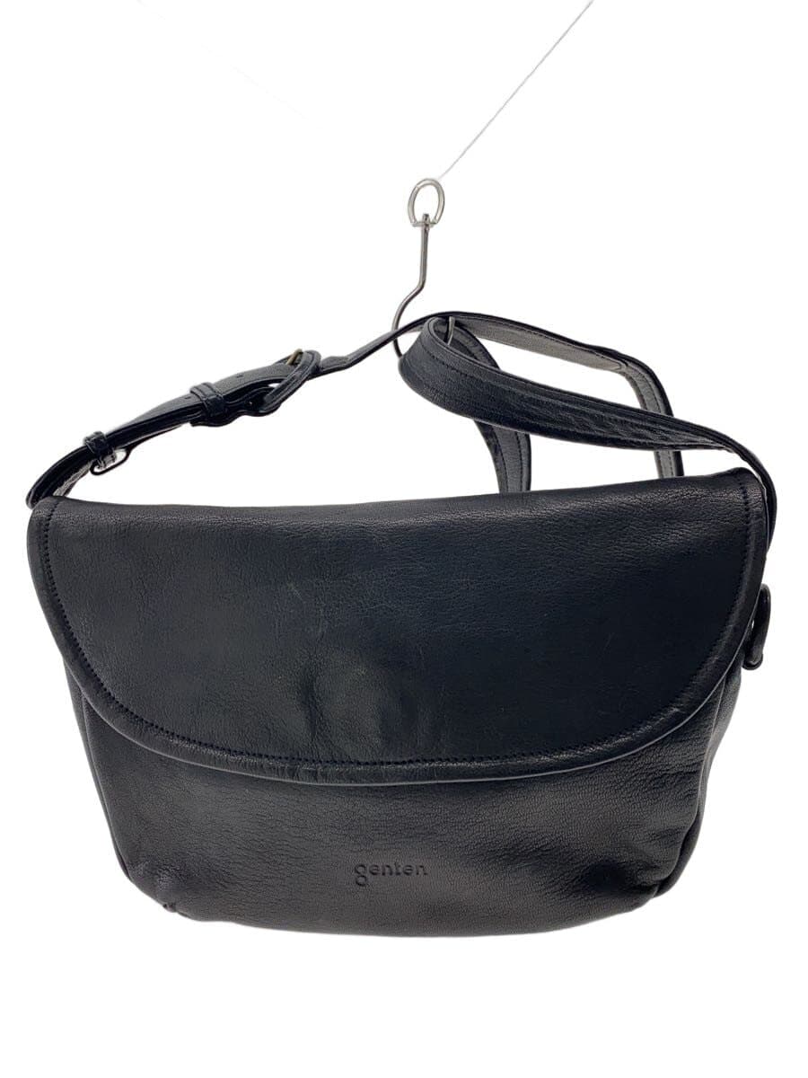 GENTEN Shoulder Bag Leather BLK Solid Flap Crossbody
