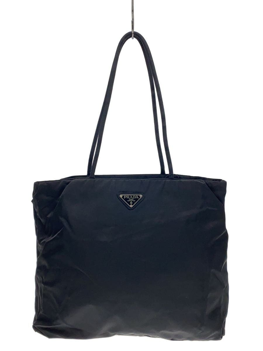 PRADA tote bag nylon black plain triangular logo with guarantee