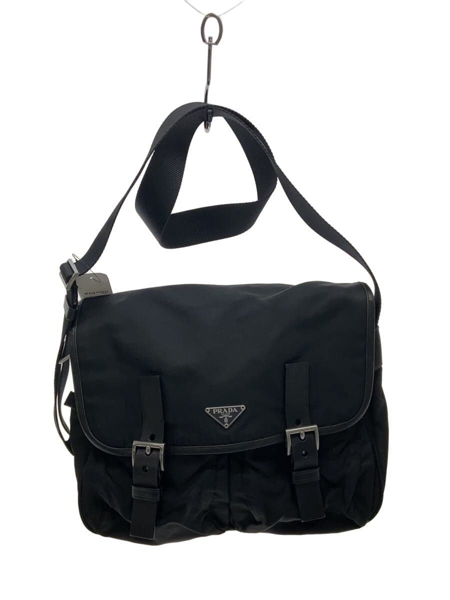 PRADA Triangle Leather Belt Shoulder Bag Nylon BLK Plain