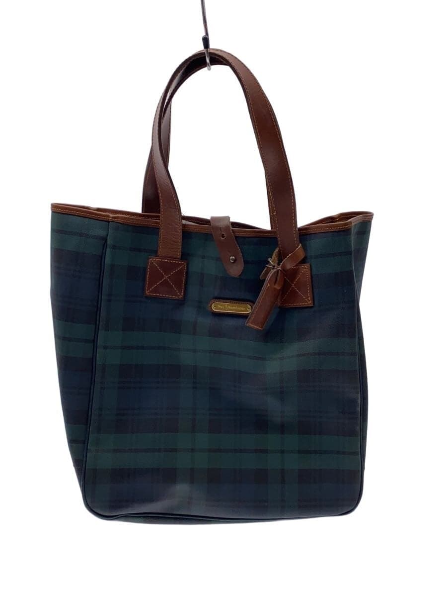 POLO RALPH LAUREN Shrunken Leather Tartan Check Tote Bag Leather GRN Check