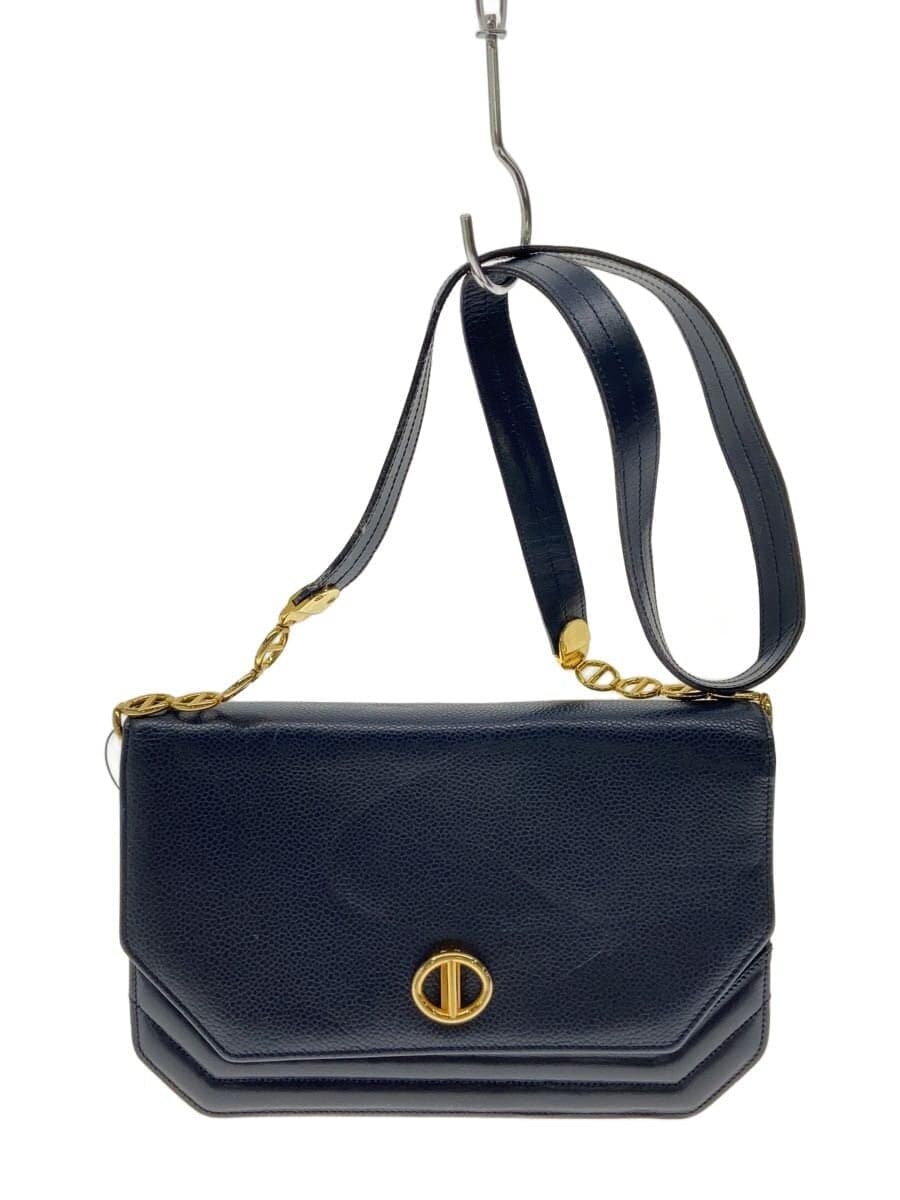 Christian Dior Old Chain Shoulder Bag Leather Navy Some scratches