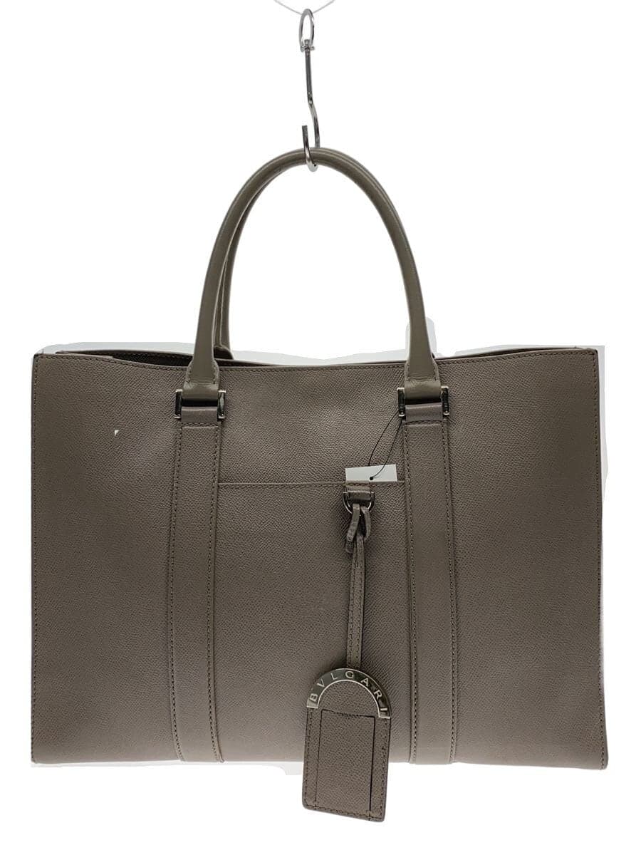 BVLGARI Tote Bag Leather BEG Solid Color