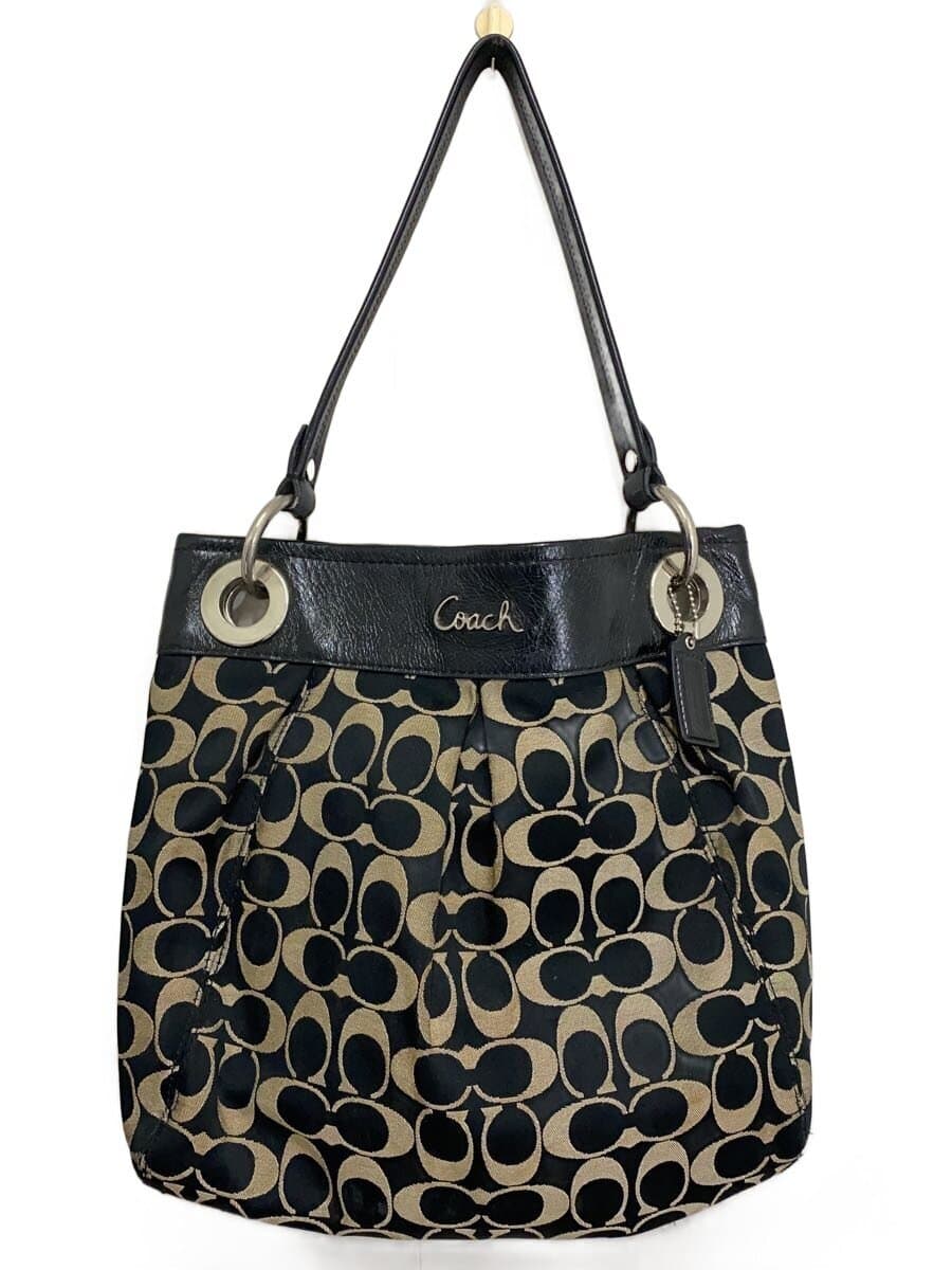 COACH Shoulder Bag_Signature Leather BLK All Over Pattern