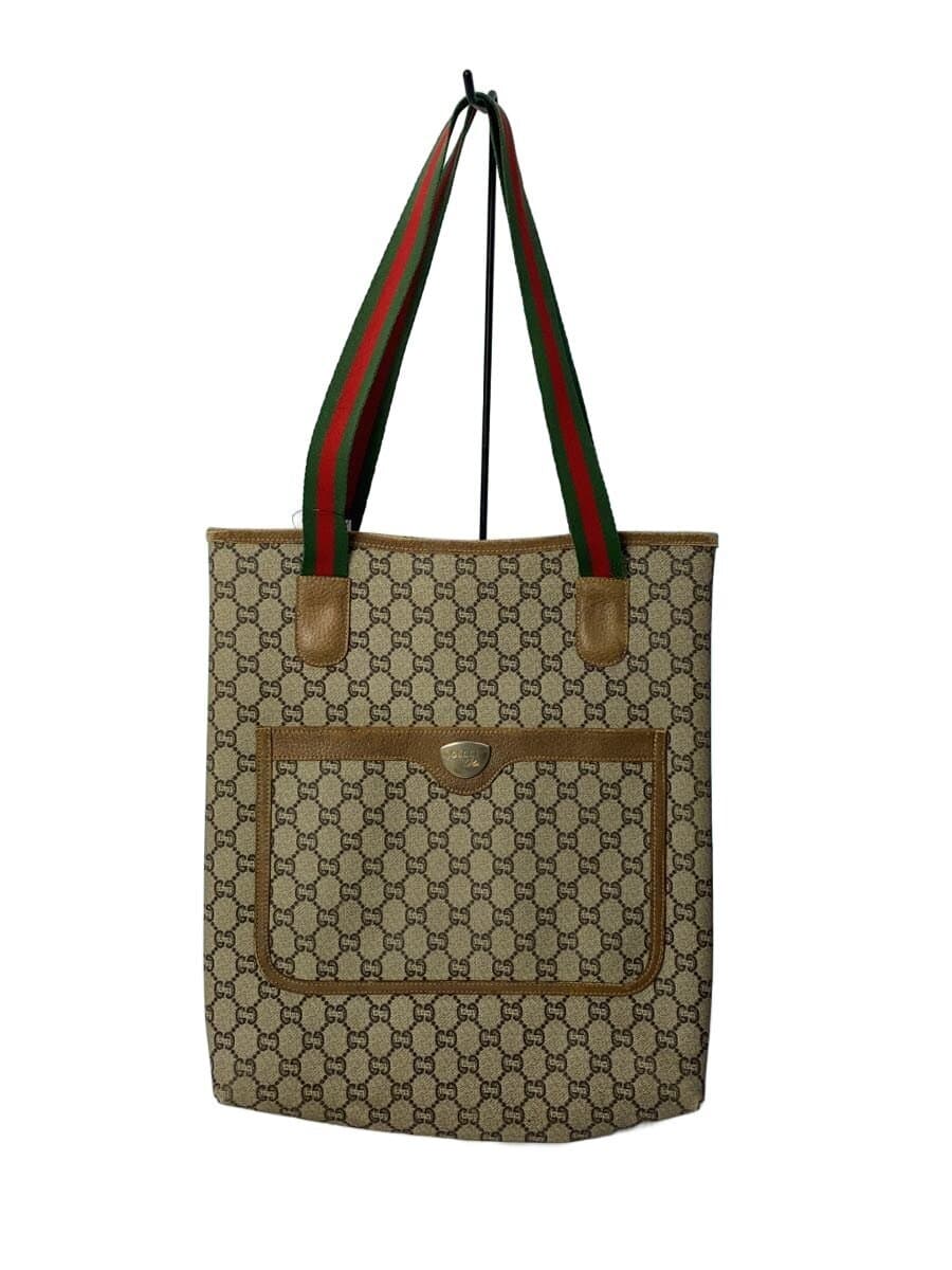 GUCCI PLUS Tote Bag 70-80s OLD GUCCI Sherry Line Canvas KHK All-over Pattern