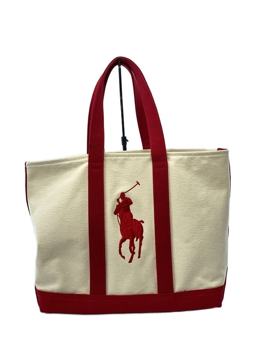 RALPH LAUREN Tote Bag Canvas White Red