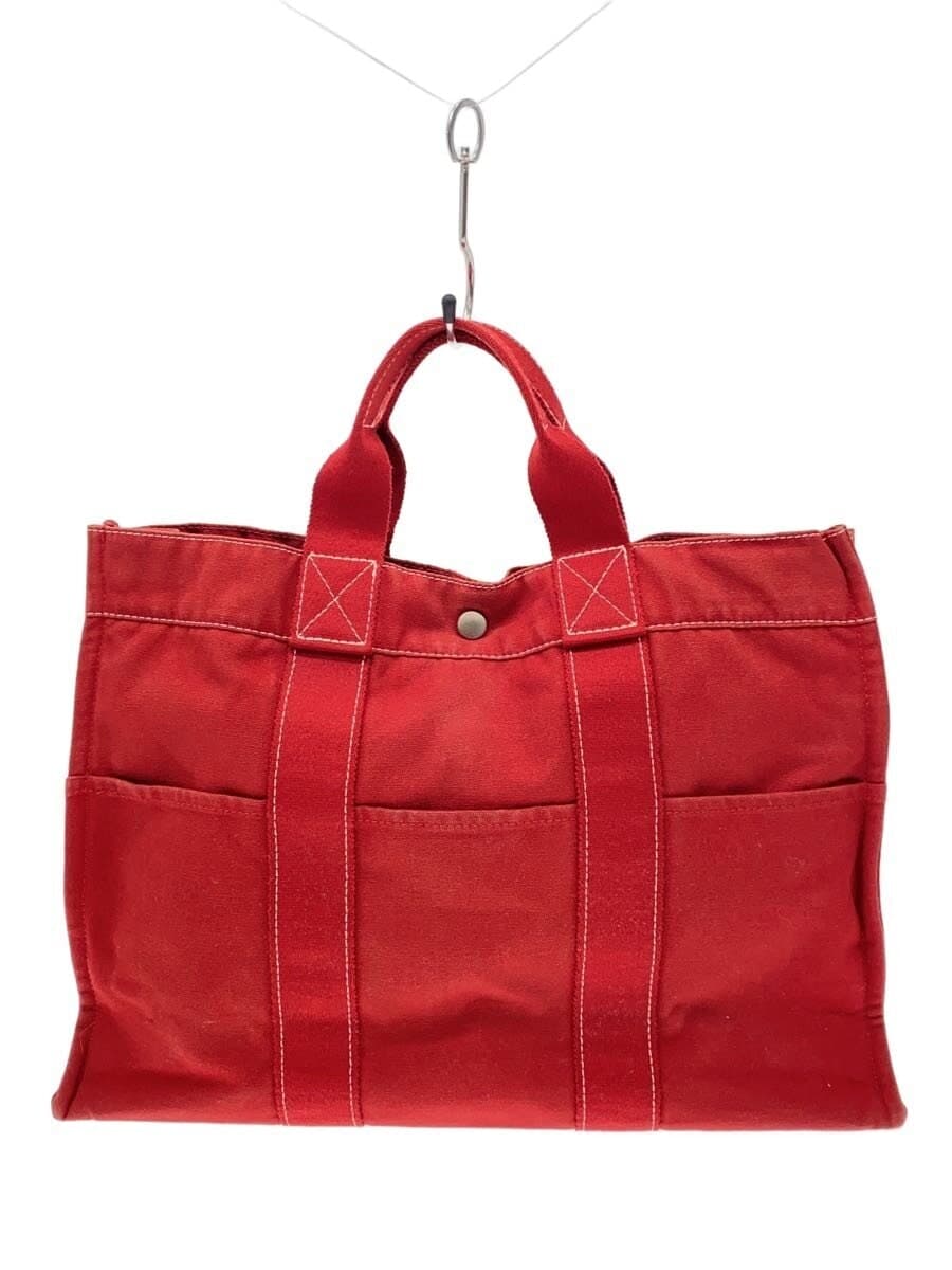 HERMES Tote Bag Canvas Red Solid Color
