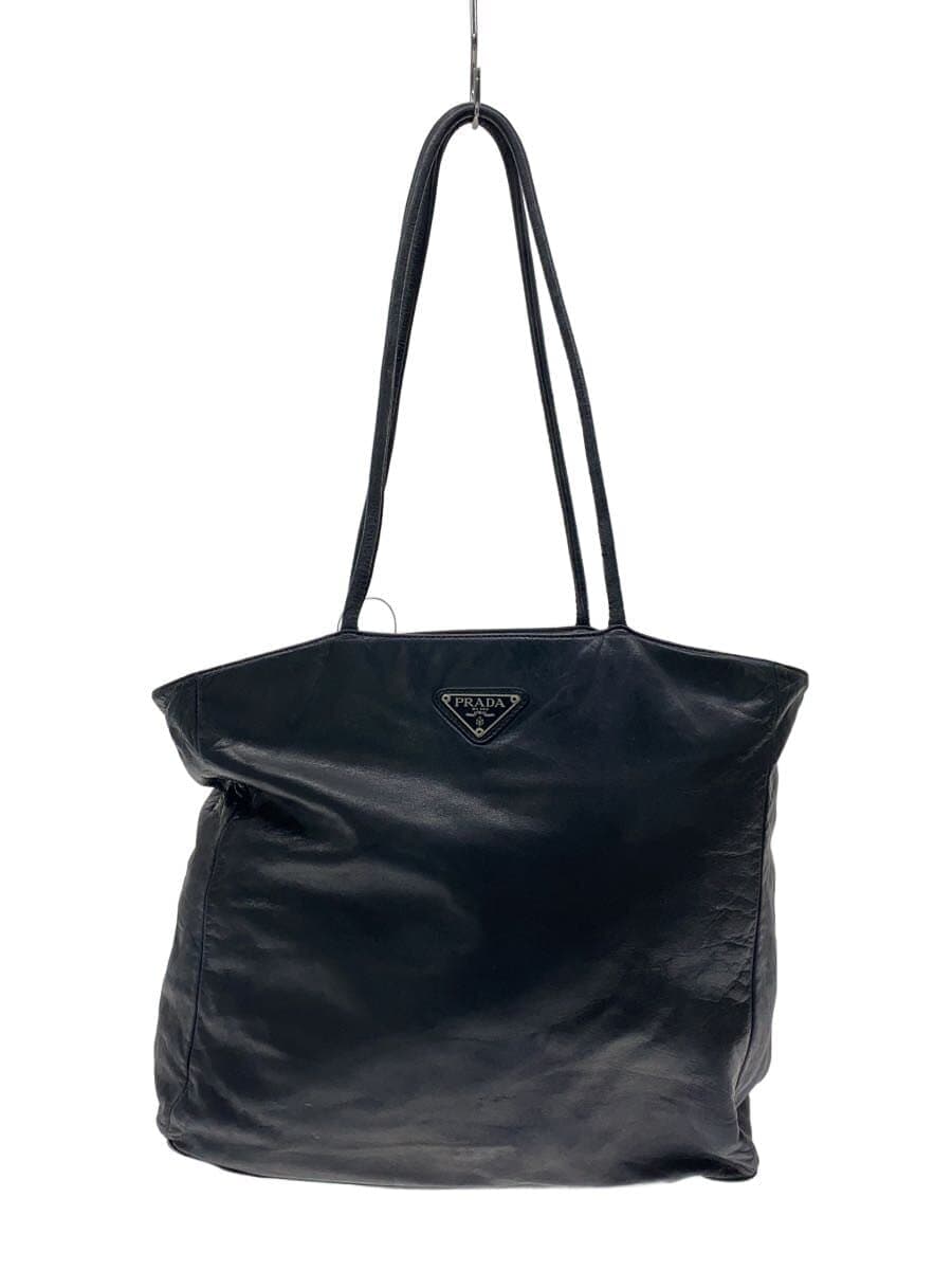 PRADA tote bag leather black plain all leather
