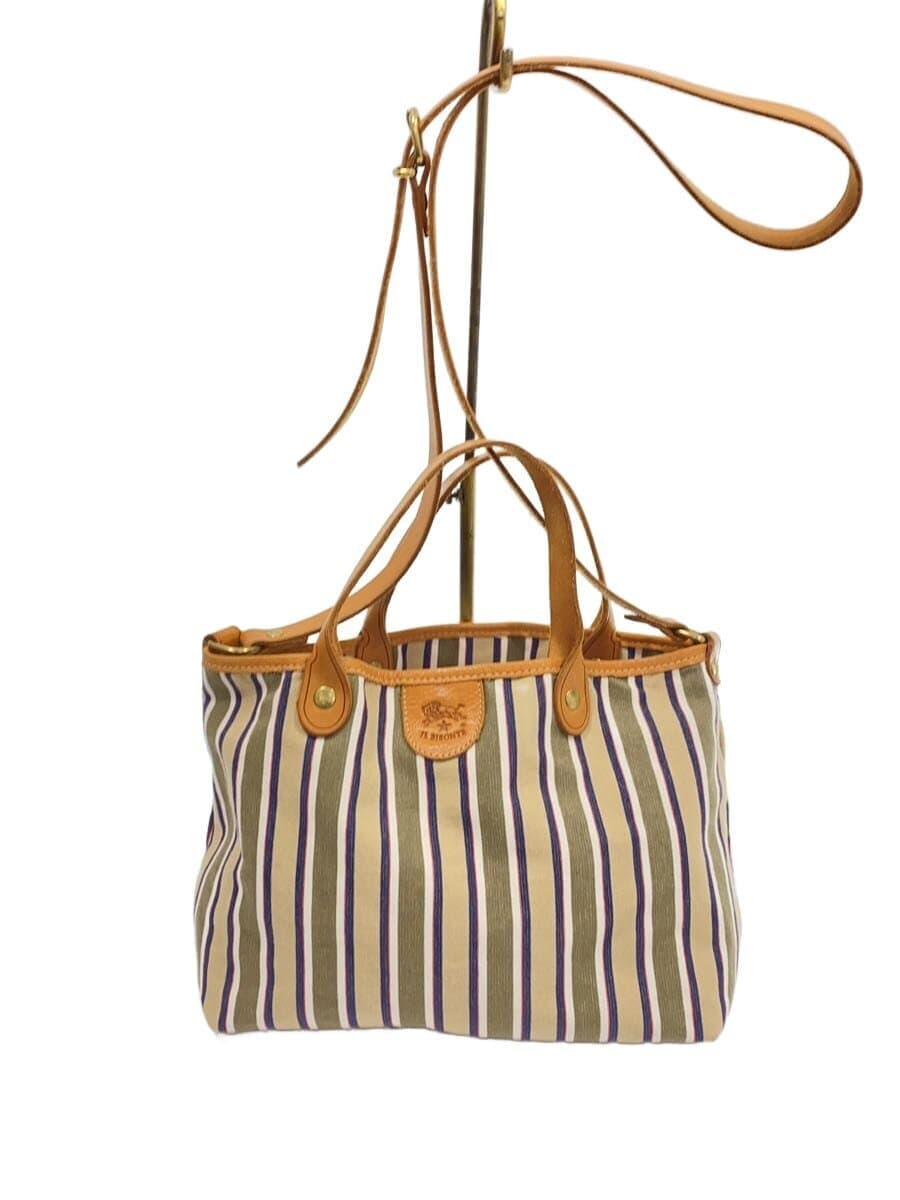 IL BISONTE 2way Shoulder Bag Canvas KHK Stripe