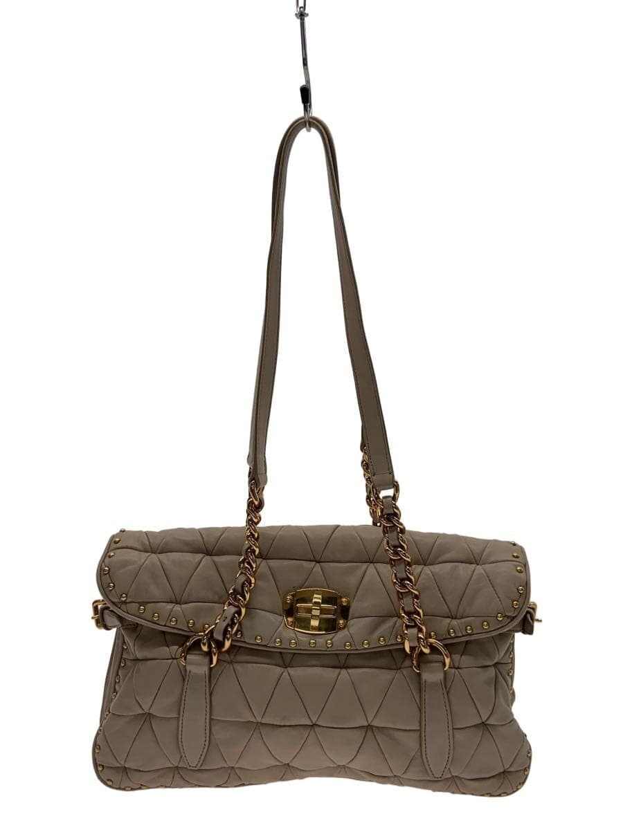 MIU MIU Turn Lock Matelassé Shoulder Bag Shoulder Bag Studs Leather BEG