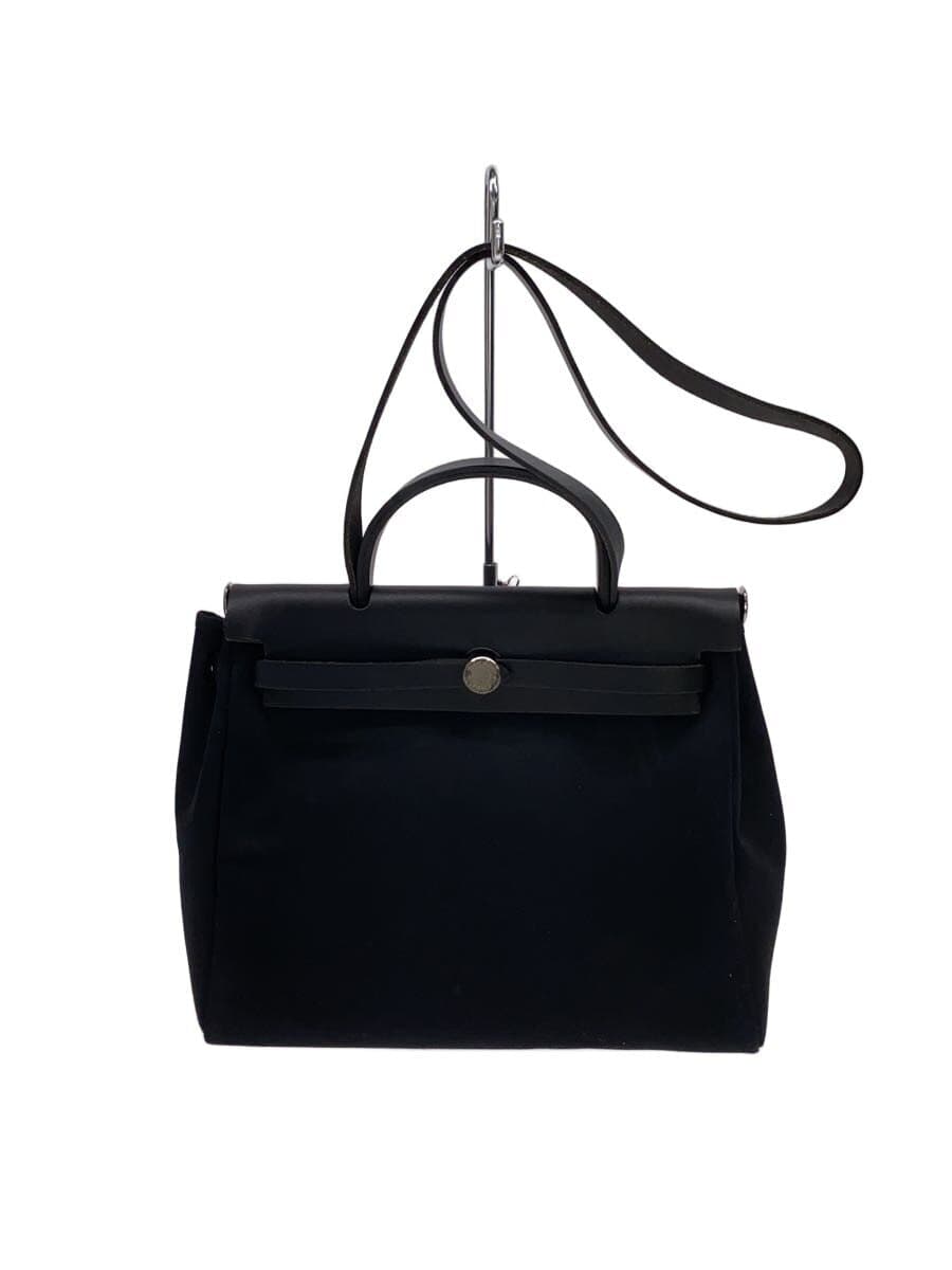 HERMES Shoulder Bag Canvas BLK Solid