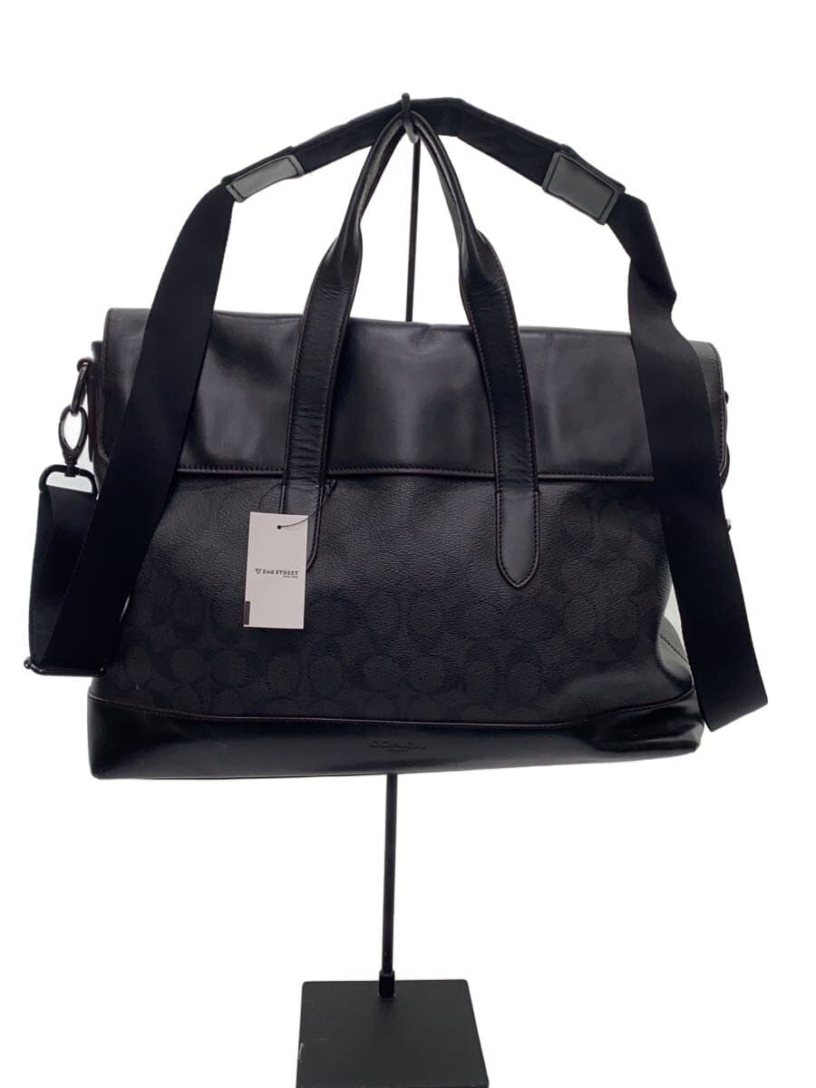 COACH Shoulder Bag Leather BLK F77858 Signature 2-Way Business Bag Corner Wear