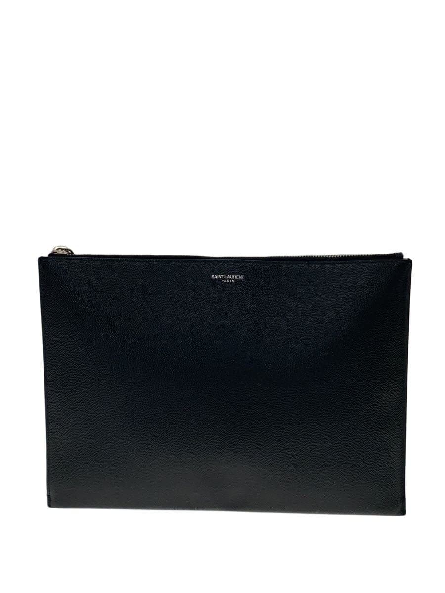 SAINT LAURENT clutch bag leather black plain