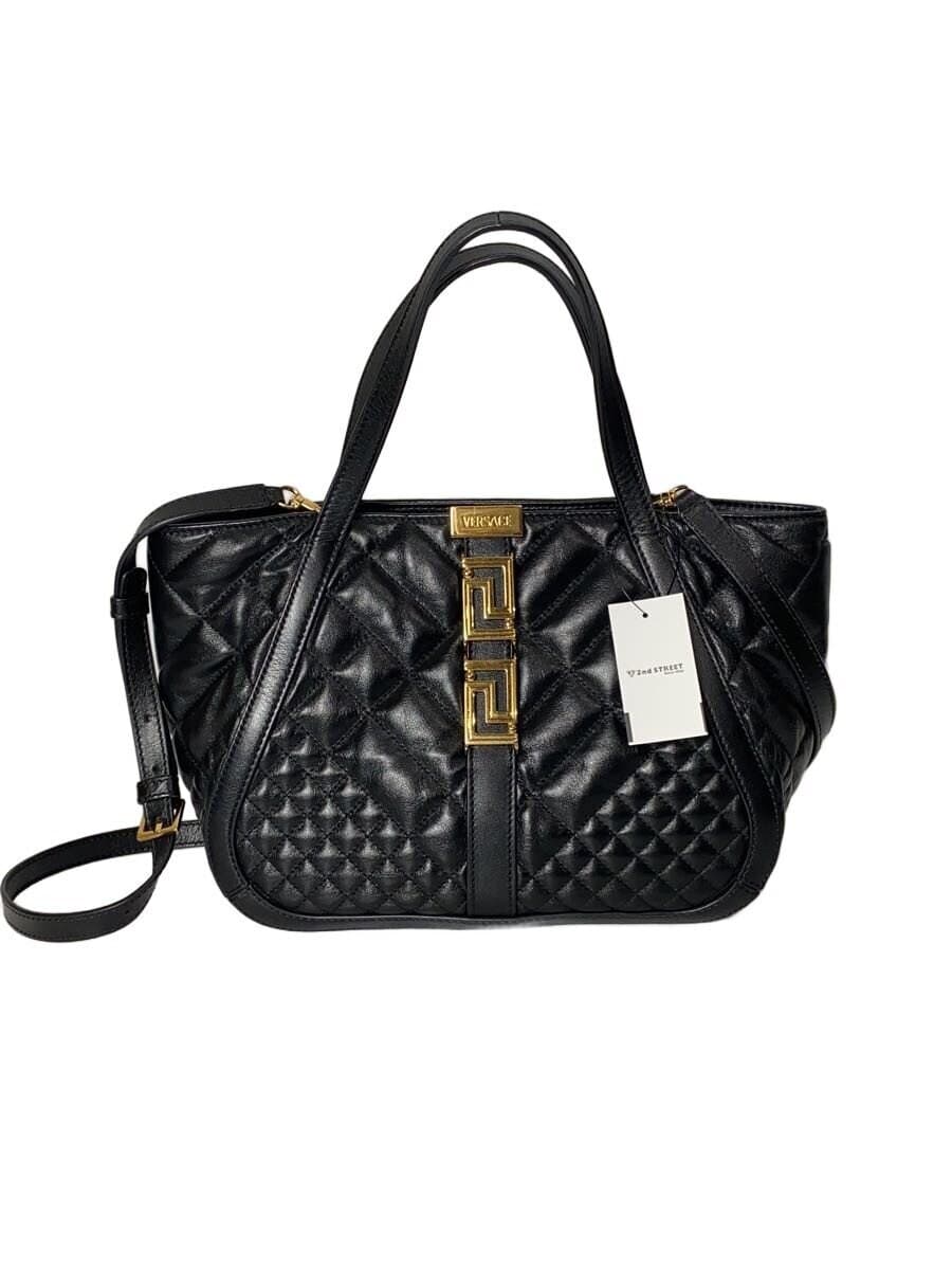 VERSACE Handbag Greca Goddess Tote Bag Quilted Leather BLK 1009438