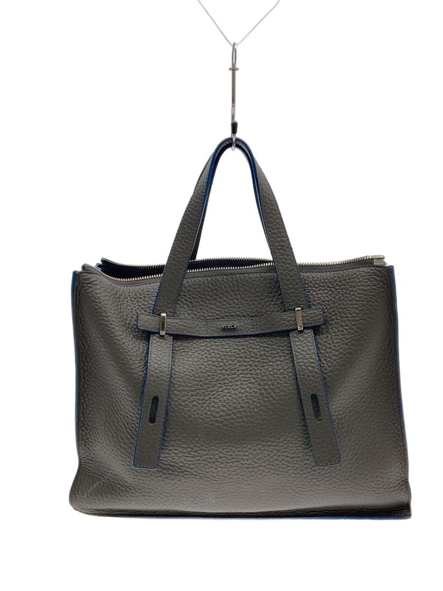 FURLA Tote Bag (Leather, Gray) – Front has stains
