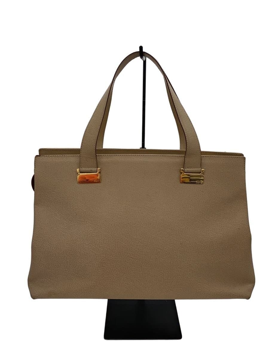 Salvatore Ferragamo Handbag Leather BEG Solid Color AQ-219296 Slightly crushed