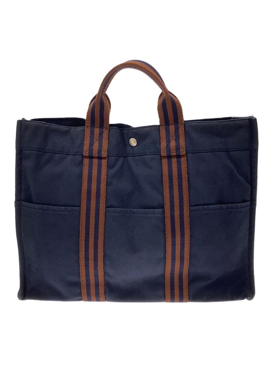 HERMES Aile Line Tote Bag Cotton NVY Character Fading