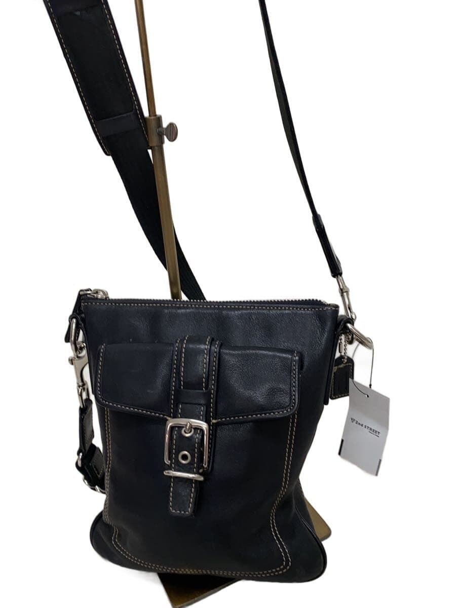 COACH Shoulder Bag Leather BLK Solid