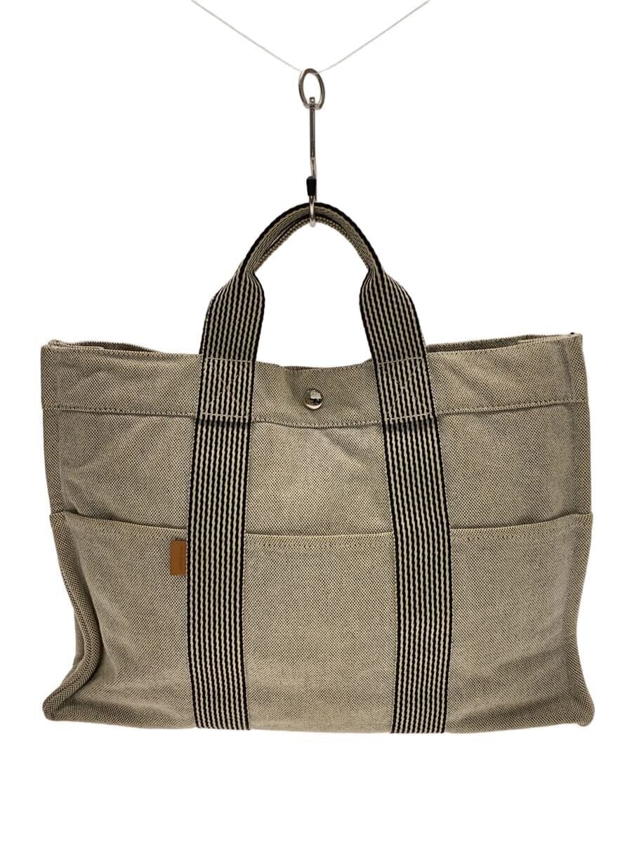 HERMES tote bag canvas GRY plain overall stains present condition considered