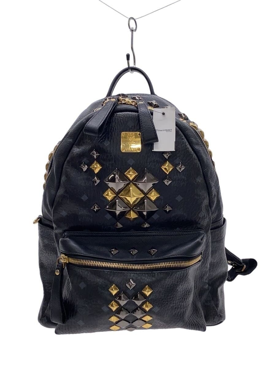 MCM Studs Backpack Leather BLK Monogram