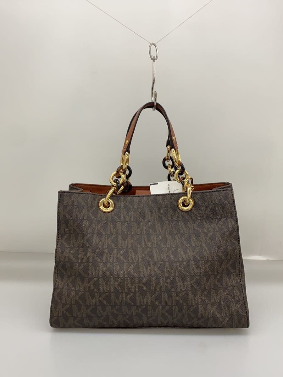 MICHAEL KORS Chain Charm Tote Bag Leather BRW All Over Pattern Black