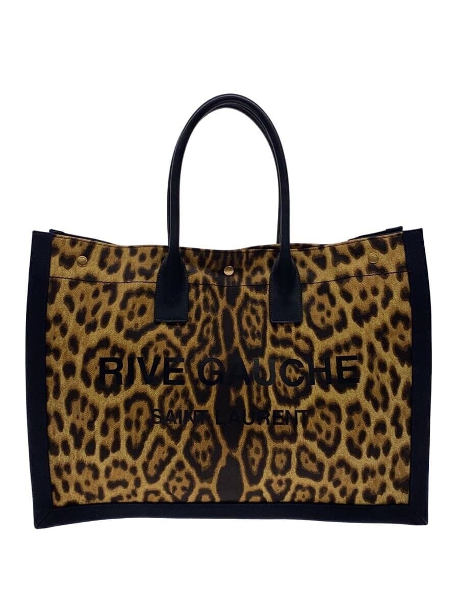 SAINT LAURENT Riv Gauche Noe Leopard Tote Bag Canvas Multicolor Animal