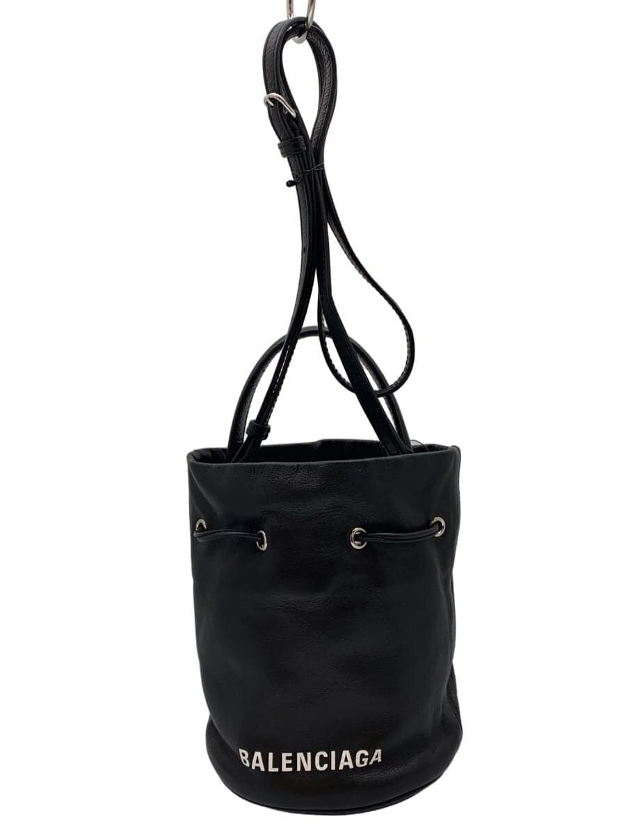BALENCIAGA EVERYDAY DRAWSTRING BUCKET Shoulder Bag Leather Black 638342