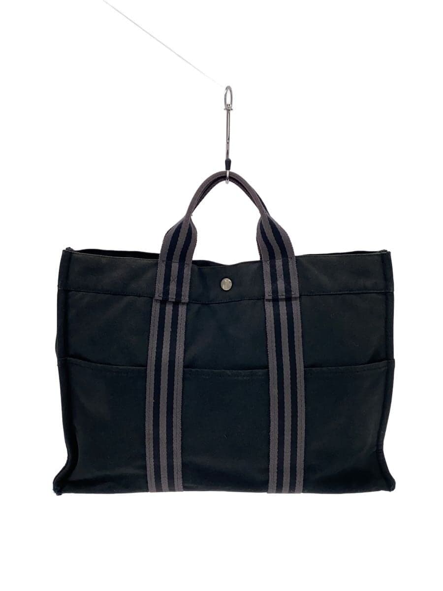 HERMES Tote Bag Canvas Black Fourre-Tout MM Corner Damage Fade