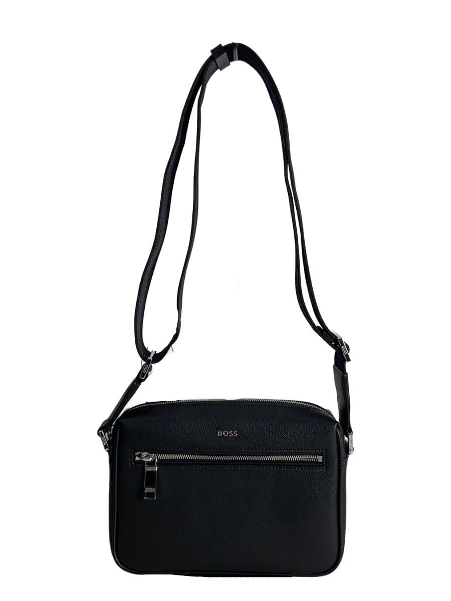 BOSS shoulder bag leather black 50558442 crossbody bag with lettering logo