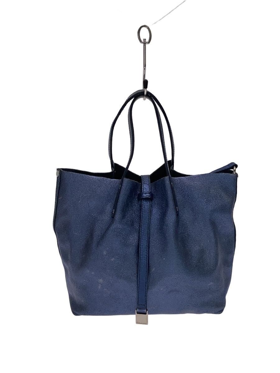 TIFFANY&Co. Reversible Metallic Tote Bag Wear & Fade Leather BLU