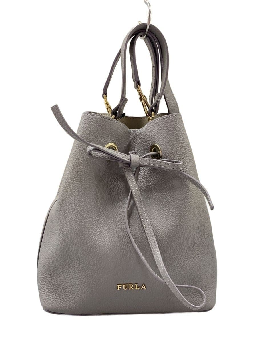 FURLA Shoulder Bag Leather Gray Solid Color