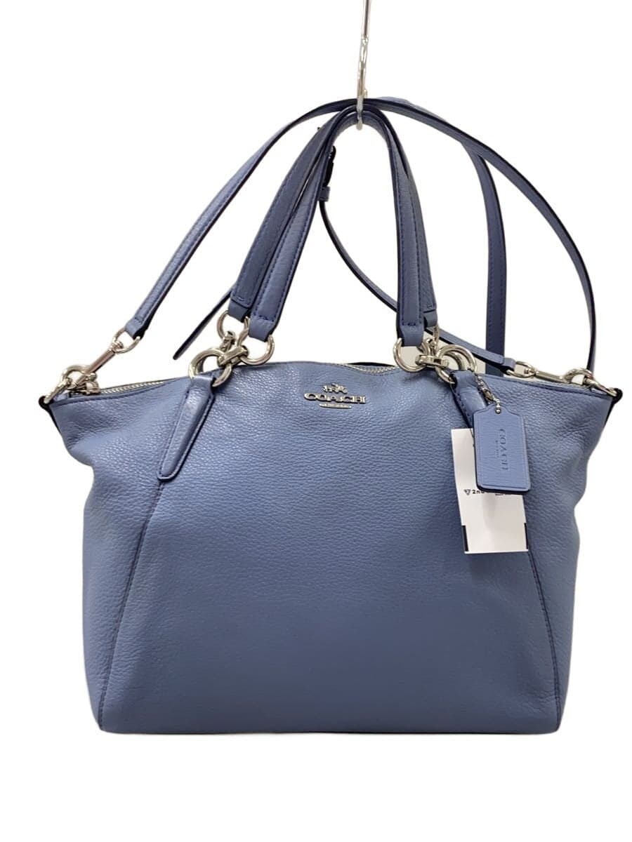 COACH Shoulder Bag Leather Blue Solid Color