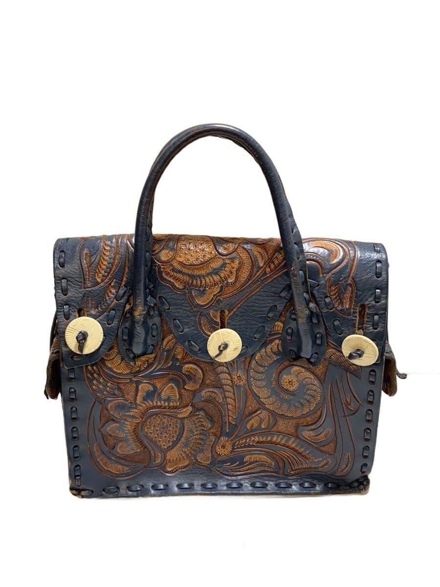 Carving Tribes Handbag Leather BLU