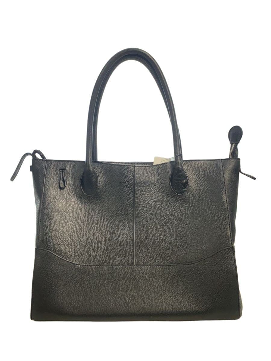 Pid Tote Bag Leather BLK Solid Sbille Shrunken Leather Corner Scuff