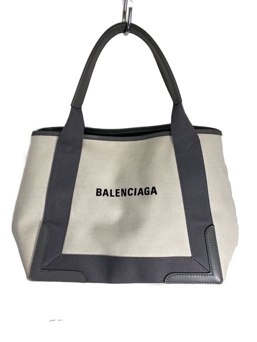 BALENCIAGA Navy Cabas S Tote Bag Travel Carry Canvas BEG Solid