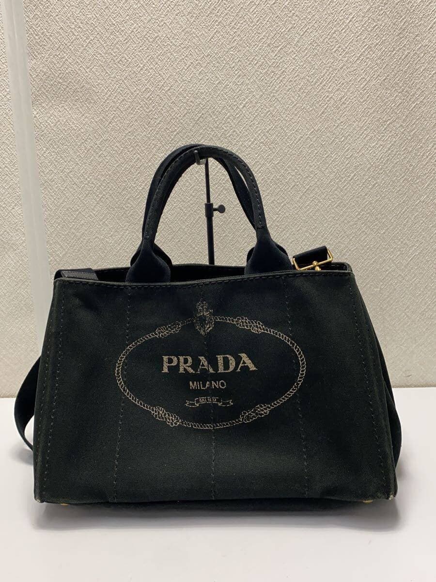 PRADA Tote Bag Canvas Black Solid Color 1BG642