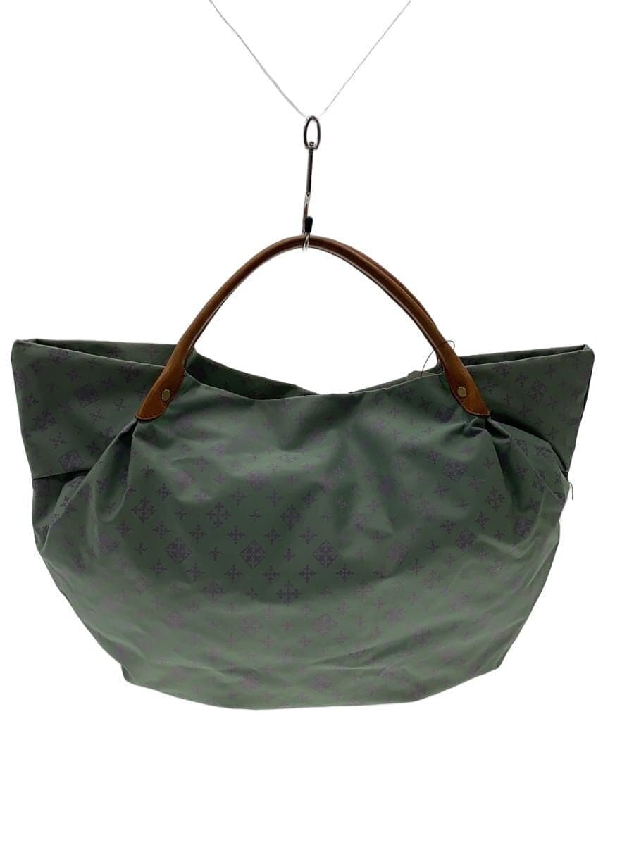 russet Leather Handle Logo Pattern Tote Bag Nylon GRN All Over Pattern