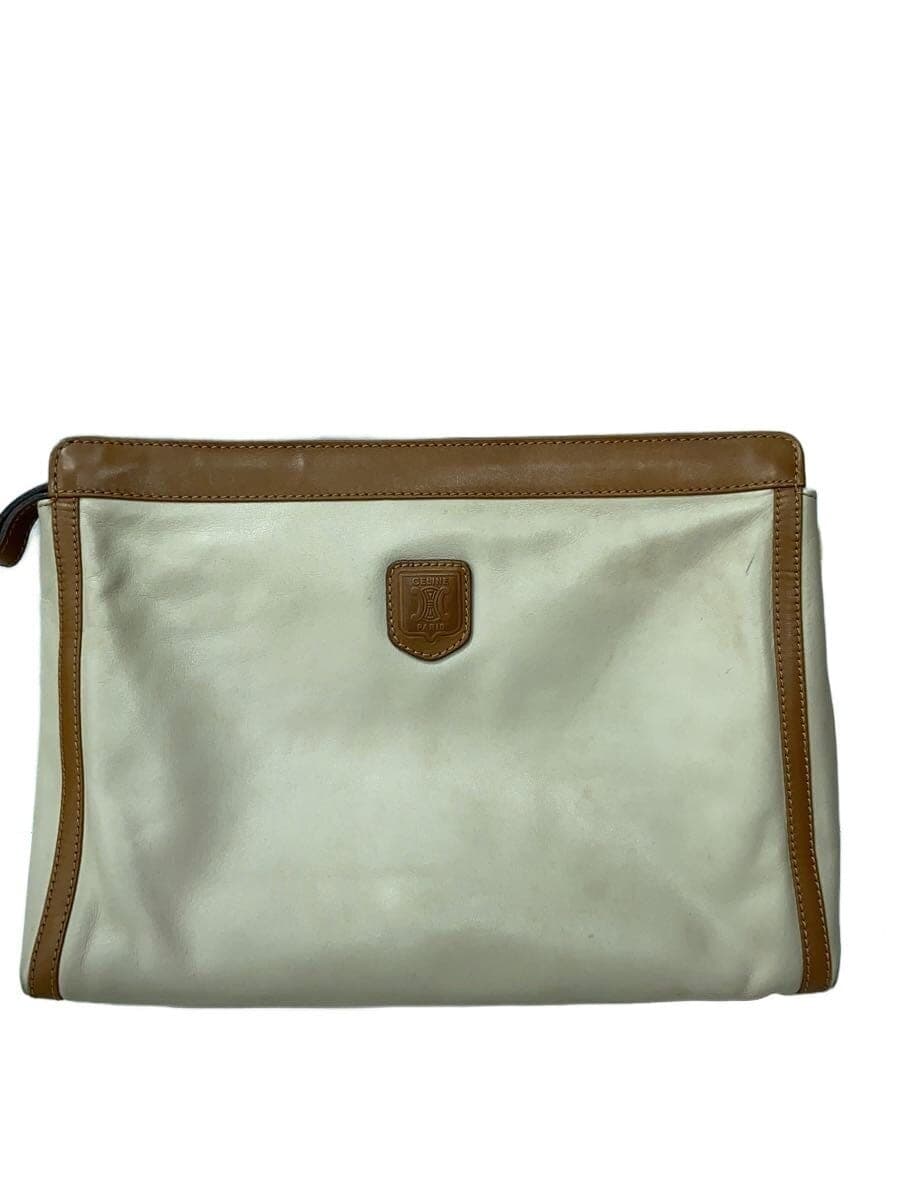 CELINE Clutch Bag Leather BEG Solid M06 Stain Considered