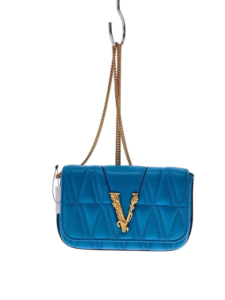 VERSACE Shoulder Bag Leather BLU Solid