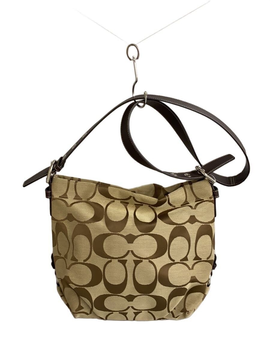 COACH Shoulder Bag Signature Brown Leather Canvas BRW Allover Pattern F15067